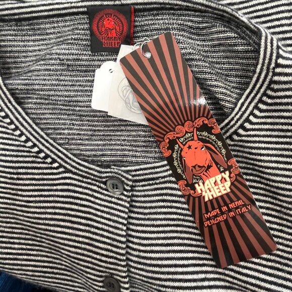 NWT Happy Sheep Black and White Stripped 100% Cashmere Cardigan, M - Picture 3 of 6